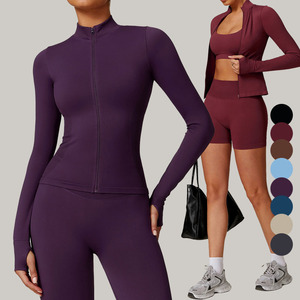 Chaqueta de yoga de invierno para <span class=keywords><strong>mujer</strong></span> con cuello alto y <span class=keywords><strong>cremallera</strong></span>, cortavientos, ajuste regular, térmica, aislante, de elastano/nailon, que absorbe el sudor y con elasticidad en cuatro direcciones. - Product Image 1