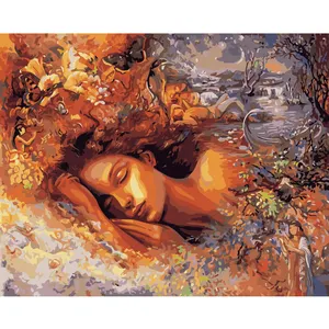 Dipingi con i numeri per adulti pittura acrilica fai da te pittura a olio digitale creativa Kit <span class=keywords><strong>albero</strong></span> <span class=keywords><strong>donna</strong></span> addormentata su tela senza cornice - Product Image 1