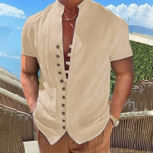 <span class=keywords><strong>Camisa</strong></span> de <span class=keywords><strong>Manga</strong></span> <span class=keywords><strong>Corta</strong></span> para <span class=keywords><strong>Hombre</strong></span>, Estilo Europeo Americano, Verano 2026, Vintage, de Algodón y <span class=keywords><strong>Lino</strong></span>, con Cuentas, Lavable a Máquina, Cuello Alto con Botones - Product Image 3