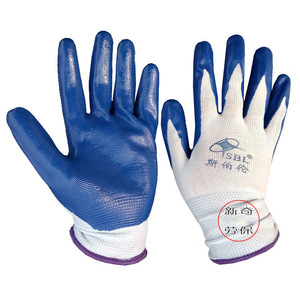 Sberlon Nylon Blue Nitrile Dipped <b>Gloves</b> 13 Stitch Full Texture Abrasion Resistant Anti Slip Work <b>Gloves</b> General Purpose - Product Image 1