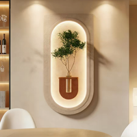 Peintures décoratives 3D en grès de luxe avec éclairage LED, plantes hydroponiques DIY, art mural haut de gamme pour la maison, l'hôtel, le bureau