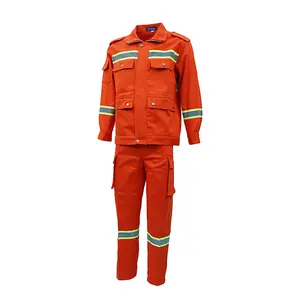 China Supplier Construction Hi Vis Workwear 240gsm 100% Cotton Reflective Safety Clothing Two Pieces Work Suits For Men