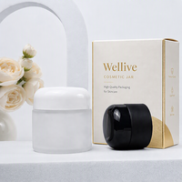 Pot en verre pour crème visage, luxe, sur mesure, noir givré transparent, 10g 30g 50g 100g, avec couvercle rond à vis.