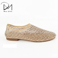 MIA DIVA Ballerines à bout pointu pour femmes avec strass et maille, dessus en PU et semelle en TPR pour les soirées