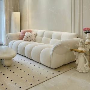 Ensemble de canapés inclinables confortables en velours de mouton, motif pétale de lys crème français, pour petit appartement, salon - Product Image 5