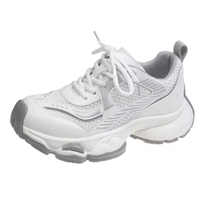 Zapatos deportivos casuales de punta redonda, talla grande, color sólido, malla transpirable, suela gruesa, para hombre y mujer. - Product Image 2