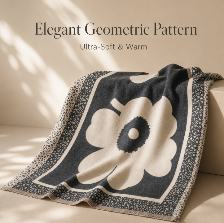 Women Reversible Imitation Cashmere Scarf Caramel Solid Color Geometric ...