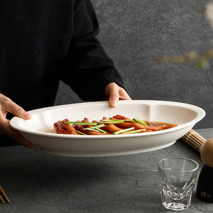 Dehua Trắng Sứ Hiện Đại Đảng Bộ Đồ Ăn <span class=keywords><strong>2025</strong></span> Mới Cao cấp Tinh Tế Đẹp Giá Trị Cao Gốm Hình Bầu Dục Cá Bữa Ăn Tối Tấm - Product Image 2