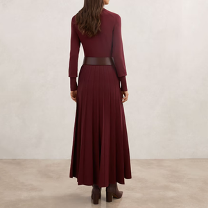 <span class=keywords><strong>Abito</strong></span> <span class=keywords><strong>in</strong></span> <span class=keywords><strong>Maglia</strong></span> Premium con Cintura per Donna, <span class=keywords><strong>Bordeaux</strong></span>, con Orlo Plissettato - Product Image 4