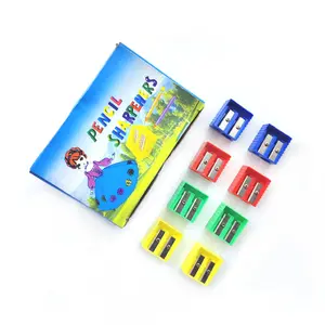 A buon mercato scuola cancelleria forma quadrata temperamatite due fori 4 colori misto temperamatite per i bambini