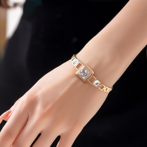 Fashion Bangle 316L Stainless Steel PVD Gold Plating Square <b>Crystal</b> Design For Women Jewelry Accessory - Product Image 3
