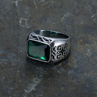 Bague vintage en acier inoxydable 316 avec nœud mystique en argent, pierre brute naturelle, bagues en pierres précieuses vertes pour hommes