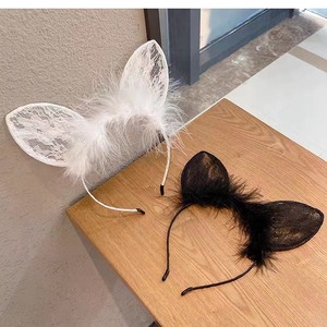 Diadema de Orejas de Conejo de Terciopelo con Encaje Dorado, Estilo Dulce, para Fiestas, Accesorio para el Cabello de Mujer - Product Image 3