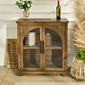 Mueble de Salón Estilo Rústico INNOVA, Diseño Arqueado con Puertas de Vidrio, Gabinete de Almacenamiento de Madera Sólida, Estilo Antiguo y Duradero - Product Image 1