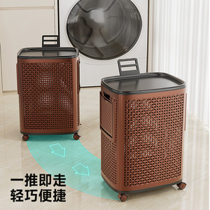 Laundry <b>Basket</b> Covered <b>Storage</b> <b>Large</b> Size With Wheels For Home Bathroom Bedroom Clothing Organizer Eco Friendly Rectangle - Product Image 3