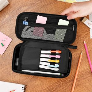 Trousse à crayons pliable en tissu avec fermeture éclair, taille moyenne, grande capacité, pour garçons, adolescents, école, bureau, noir - Product Image 2