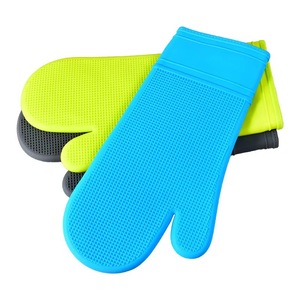 Silicone Oven Gloves 35x18x14cm Heat Resistant Anti <b>Slip</b> <b>Full</b> Texture Blue - Product Image 4
