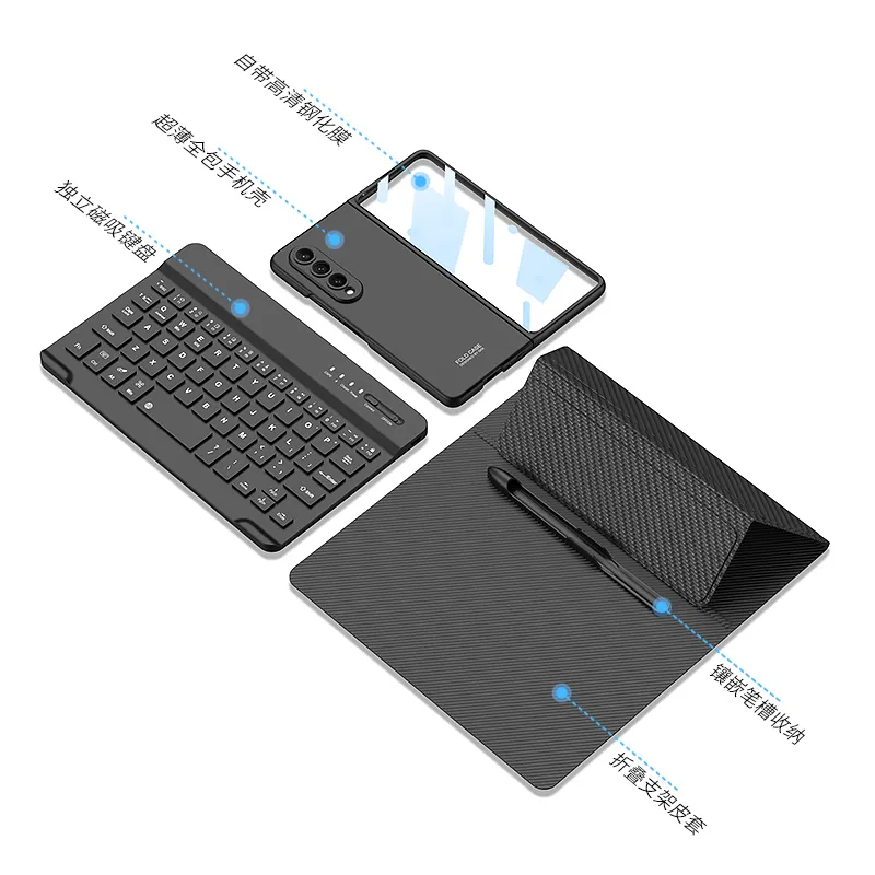 Gkk Gaine de clavier de luxe en cuir Pu pour Samsung Galaxy Z Fold 4 Z Fold 3, clavier d'affaires livré avec coque Pc pour Z Fold 4 3