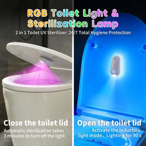 Lampe de toilette rechargeable 2-en-1 avec capteur, lumière RGB <span class=keywords><strong>et</strong></span> stérilisation UV, veilleuse LED intelligente étanche pour cuvette de salle de bain - Product Image 2