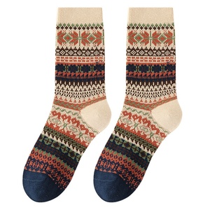 Automne Hiver Vintage Retro Trend Warm Crew Chaussettes décontractées en coton pour femme - Product Image 3