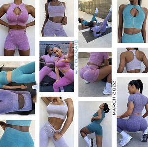 Fiess Active Wear Sports Workout Set Hot Sale Seamless Yoga <b>Bra</b> Shorts Trousers Long Sleeve <b>Top</b> Solid 5pcs Sports Yoga Set - Product Image 3