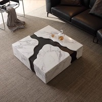 Italian Minimalist Marble Wood Frame Coffee Table 2025 New Internet-Popular High-End Living Room Bedroom Large-Space Light