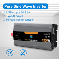 Onduleur solaire 2000W 12V/24V 110V AC avec chargeur et fonction UPS, onde sinusoïdale pure, efficacité 94%, pour camping-car/camion/bateau, utilisation hors réseau