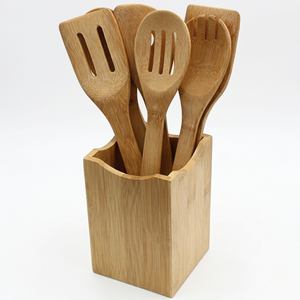 Utensilios de Cocina de Madera Natural SOFIYA CRAFT con Soporte, Espátula y Cuchara Ecológicas, Aptos para Lavavajillas, Solo Lavado a Mano - Product Image 1