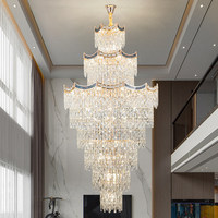 Plafonniers de style européen pour villa, salon, hauteur réglable pour escaliers en colimaçon double hélice, lustre en cristal à plusieurs niveaux