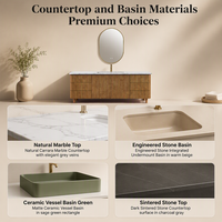 Ensemble de meuble-lavabo de salle de bain flottant à design ondulé en contreplaqué gris argenté brillant avec lavabo en surface solide, cadre en bois rond et miroir LED mural
