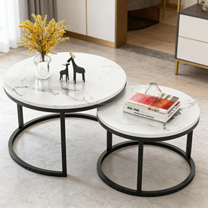 Mesa de <span class=keywords><strong>Centro</strong></span> Redonda Moderna, Juego de Mesas de Café de MDF Negro, Mesa de <span class=keywords><strong>Centro</strong></span> para Sala de Estar, Proyecto Hotelero - Product Image 1