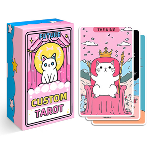 Jeu de cartes de tarot <span class=keywords><strong>Oracle</strong></span> avec chat de dessin animé, estampé à chaud, personnalisé, feuille d'argent, dorure or, impression sur papier, bords dorés - Product Image 1