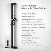 Appareil de musculation mural de luxe avec finition miroir en noyer, machine à câbles compacte pour la maison, entraînement de force 30 kg