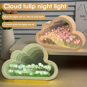 Lampu Malam Buatan Tangan DIY Simulasi Bunga Awan Tulip Cermin Bertenaga Baterai Lampu Atmosfer untuk Hadiah Liburan - Product Image 3