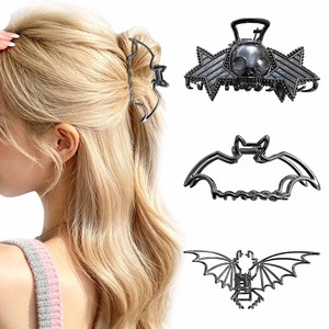 Pinces à cheveux en alliage Halloween, grandes pinces requin motif chauve-souris, crâne, étoile, barrettes gothiques pour femmes, accessoires de cheveux pour cosplay et fête - Product Image 2