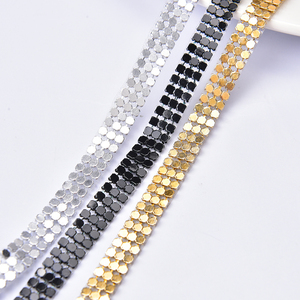3Mm Aluminum Mesh Fabric Trim Sparkly Metal <strong>Sequin</strong> Hotfix Ribbon Tape Black Silver Gold Rhinestones Bridal Applique Diy Bags <strong>Bra</strong> - Product Image 2