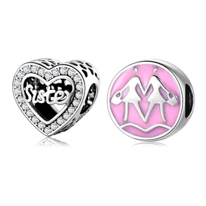 Abalorios de Plata de Ley 925 con forma de corazón y circonita, Charms para pulsera customizable - Product Image 1