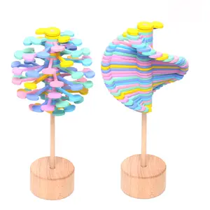 Wooden Rotary Relief Bar Toys Magic Wand Stress Relief Toy for Children Adults Rotating Lollipop Decompression Lollipop Creative