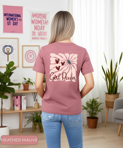 T-shirt Girl Power da donna, casual, con stampa floreale, girocollo, manica corta, 100% cotone, colore viola chiaro. - Product Image 2