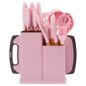 19pcs Stainless Steel Kitchen Knives Silicone Kitchen Tool Scissors With Holder Set Rose Gold Cutlery Kitchen Knife Set