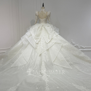 Robe de mariée de luxe Xs239 Jancember à manches longues, dos nu avec lacets, broderie de perles et cristaux, personnalisable - Product Image 6