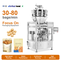 Machine de remplissage et d'emballage automatique rotative à 6 stations pour pois chiches, soja et haricots mélangés, pour sachets préformés à fermeture éclair (Doypack)