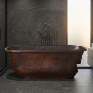 Baignoire autoportante ovale en cuivre martelé marron de luxe écologique pour la maison - Une élégante collection artisanale indienne - Product Image 1