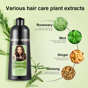 100% Cobertura de cabello gris de larga duración 500ml Champú de tinte de cabello a base de hierbas permanentes en Fórmula de crema sin amoníaco de menta de Romero - Product Image 4