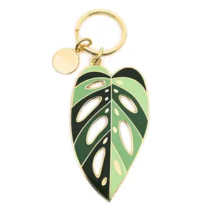 Custom Tropical Themed Succulent Cactus Key Chain Keyring Metal Enamel Monstera Leaf Plant Keychain