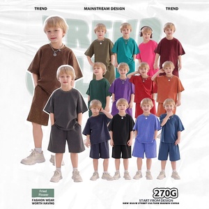 Ensemble court classique en coton uni pour garçons, vêtements de sport deux pièces doux pour le quotidien et le sport - Product Image 2