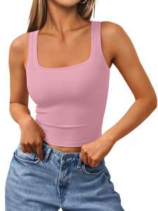 Bulk 2025 camisetas sin mangas acanaladas para mujer cuello cuadrado recortado sin mangas ropa de entrenamiento de verano logotipo personalizado - Product Image 4