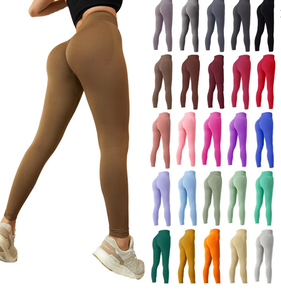 Pantalones <span class=keywords><strong>de</strong></span> Yoga y Fitness hasta el Tobillo, Transpirables, <span class=keywords><strong>de</strong></span> <span class=keywords><strong>Color</strong></span> Sólido, con Cintura Elástica, Estilo Peach - Product Image 1