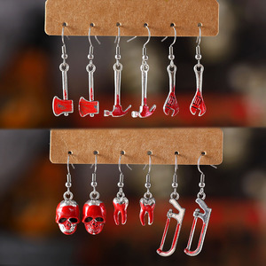 Boucles d'oreilles pendantes Halloween Terreur Lame de Scie Hachette Sang Rouge pour Femme, Ensemble de Boucles d'oreilles Crochet <span class=keywords><strong>Dent</strong></span> de Crâne, Bijoux de Fête - Product Image 2