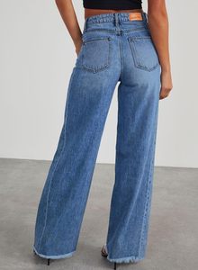 Jeans en denim Zimbaplatinum pour femme, coupe ample, taille haute, jambe large, longueur intégrale, style vintage, extensible, lavable, OEM ODM - Product Image 2